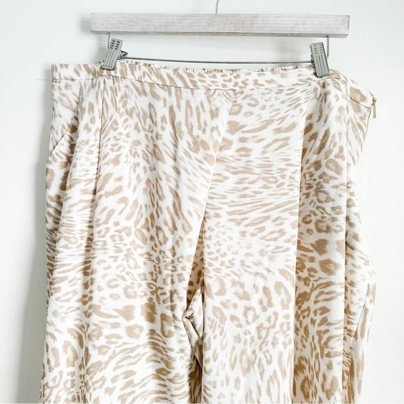 Calvin Klein White Tan leopard Animal Print Lightweight Flowy Pants sz XL - Picture 4 of 11